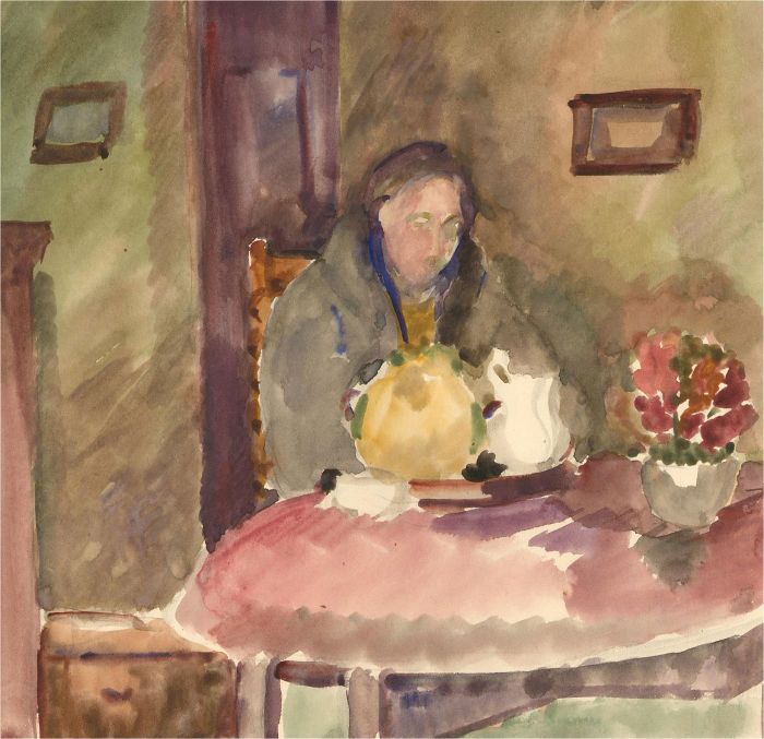 Dorothy Hepworth (1894-1978) - Mid 20th Century Watercolour, At the Table
