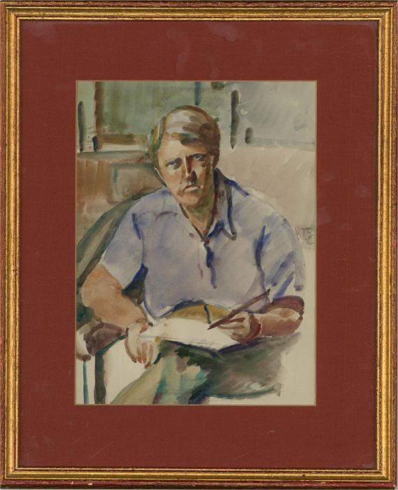 Dorothy Hepworth (1894-1978) - Watercolour, Self-Portrait in Blue Shirt