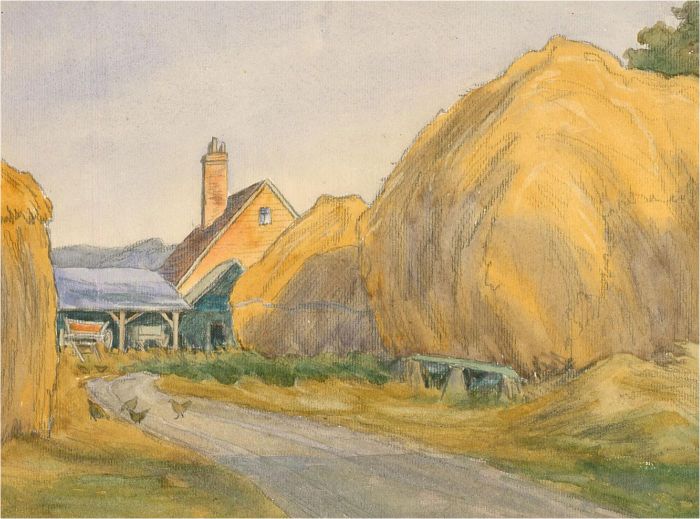 Mid 20th Century Watercolour - Hay Harvest