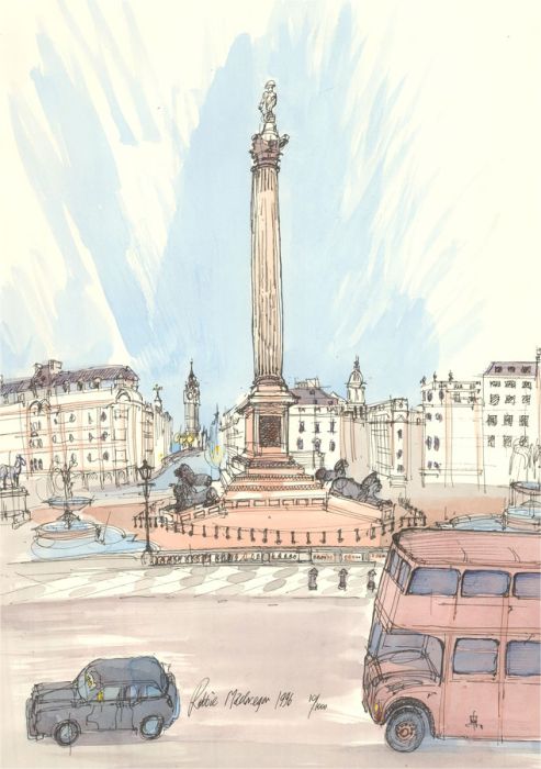Robbie MacGregor - Signed 1996 Watercolour, Trafalgar Square