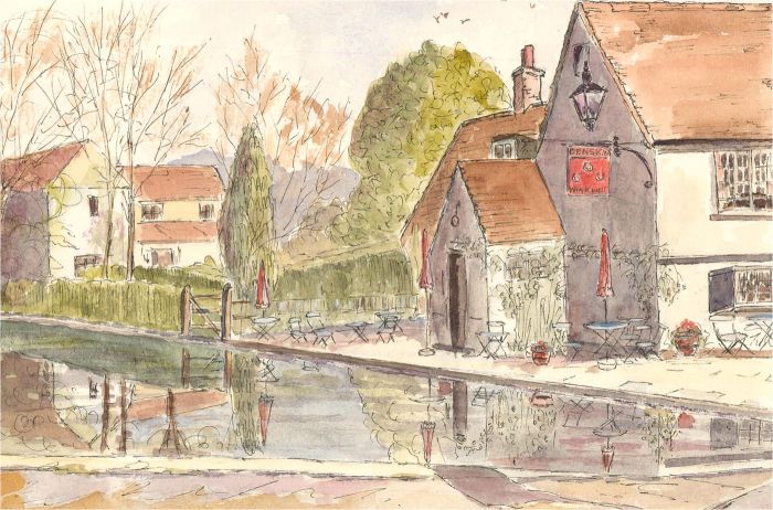 Sylvia Grottick - 20th Century Watercolour, The Three Horseshoes, Winkwell