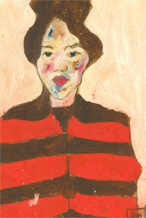 Ben Carrivick - Contemporary Oil, Red and Brown Striped Shirt