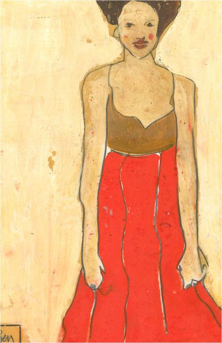 Ben Carrivick - Contemporary Oil, Figure in Long Red Skirt