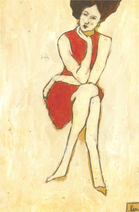Ben Carrivick - Contemporary Oil, Seated Figure in Red Dress