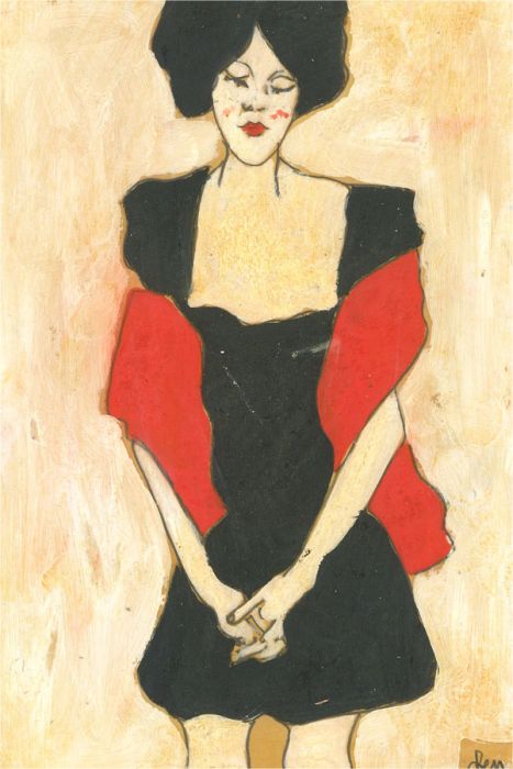 Ben Carrivick - Contemporary Oil, Figure with Black Dress and Red Shawl