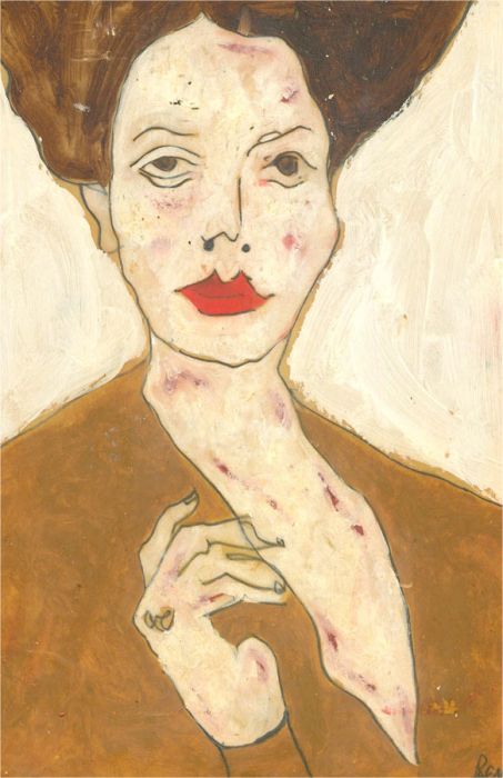 Ben Carrivick - Contemporary Oil, Red Lips and Mustard Yellow Dress