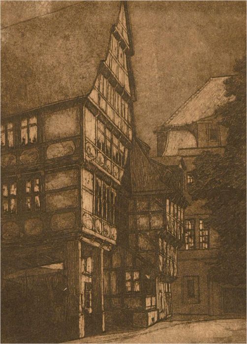 19th Century Etching - Midnight Street Scene