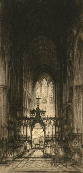 Edward W. Sharland - Signed Etching, The Chancel of Salisbury
