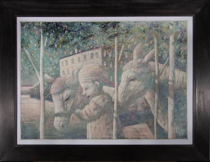 Alexander Bazarin - Russian School 2001 Encaustic Painting, Three Friends