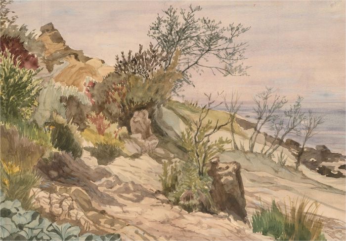 Jean Slade - 1976 Watercolour, Totland Bay, Isle of Wight
