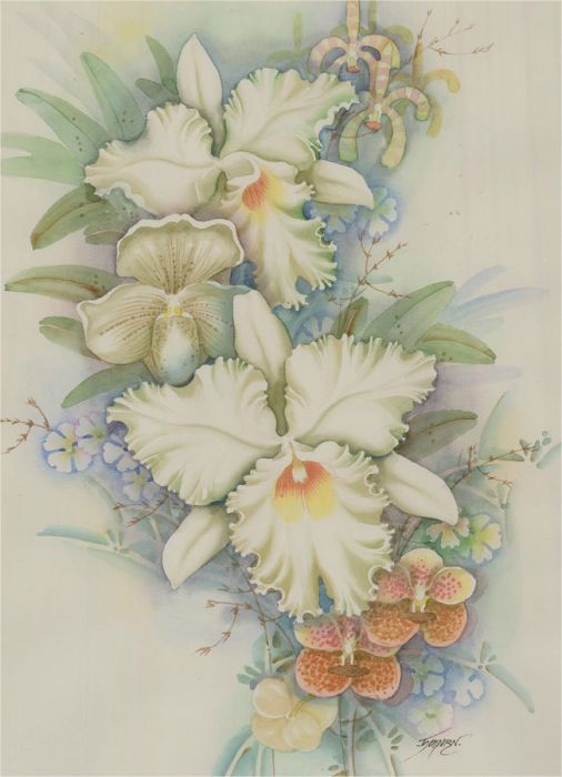 Contemporary Watercolour - White Orchids