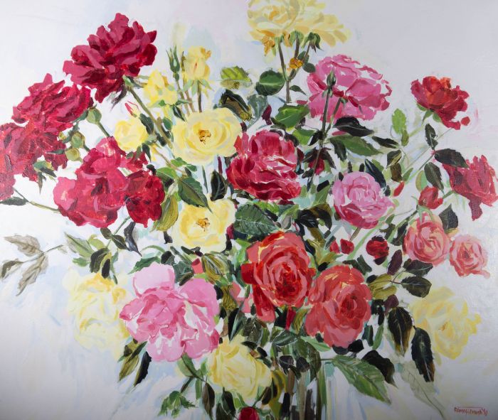 Romey Brough (b.1944) - 1990 Oil, Bouquet Of Roses