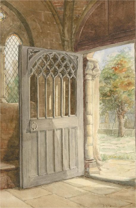 N. McConnell - 1912 Watercolour, Church Doorway
