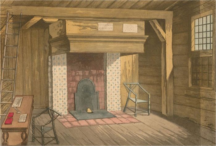 Mid 19th Century Aquatint - Interior of Czar Peter House, Zaandam, Netherlands