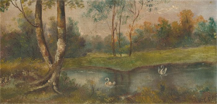 W.C. Noise - Early 20th Century Oil, Swans on the River