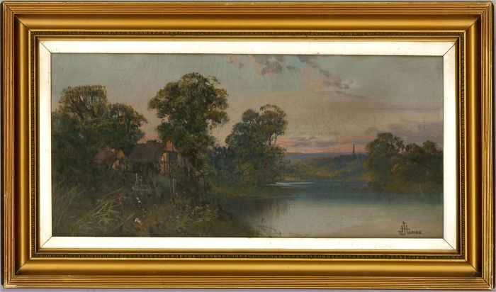 J.L. Hames - Late 19th Century Oil, Cottages by the Lake