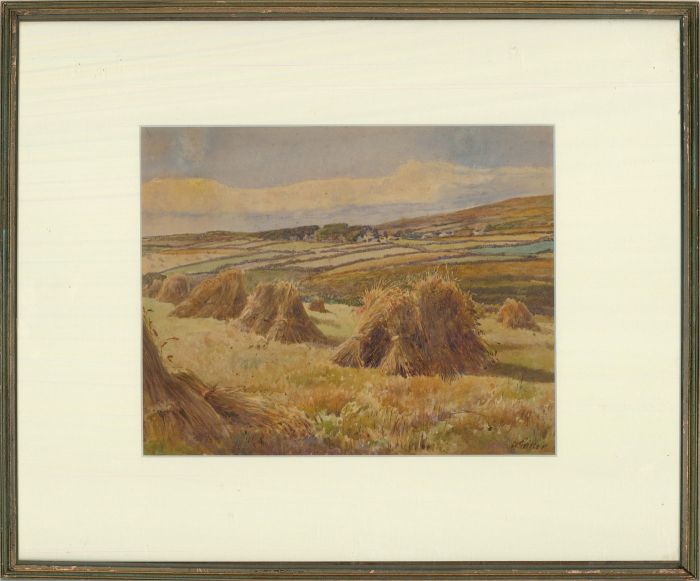 Turn of the Century Watercolour - Field of Stooks