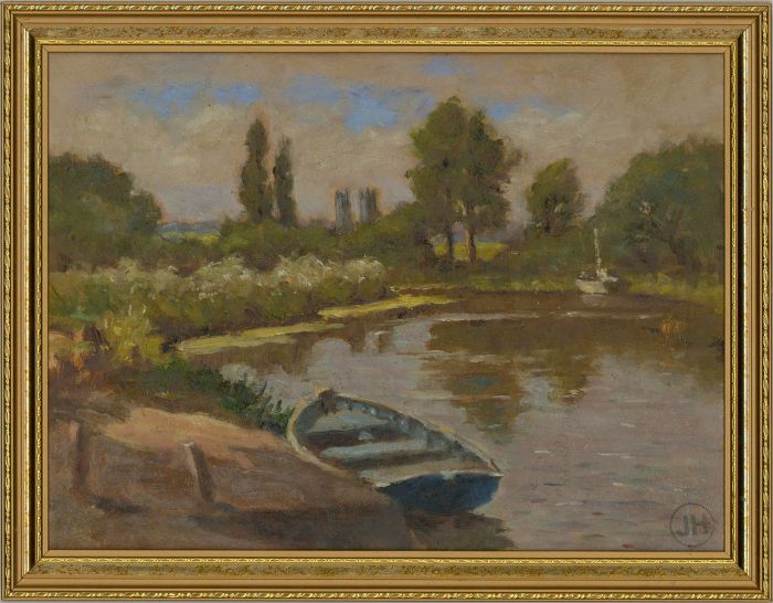 John G. Hall (1921-2006) - 20th Century Oil, Blue Rowing Boat