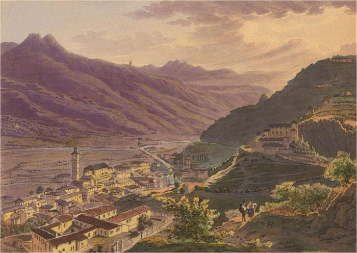 Mid 19th Century Watercolour - Italian Town in the Mountains