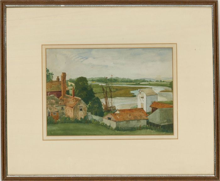 Mid 19th Century Watercolour - Farm Buildings On The Coastal Inlet