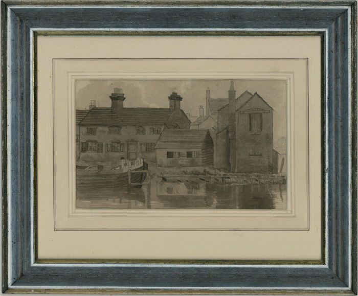 Early 20th Century Watercolour - Monochrome Harbour Side