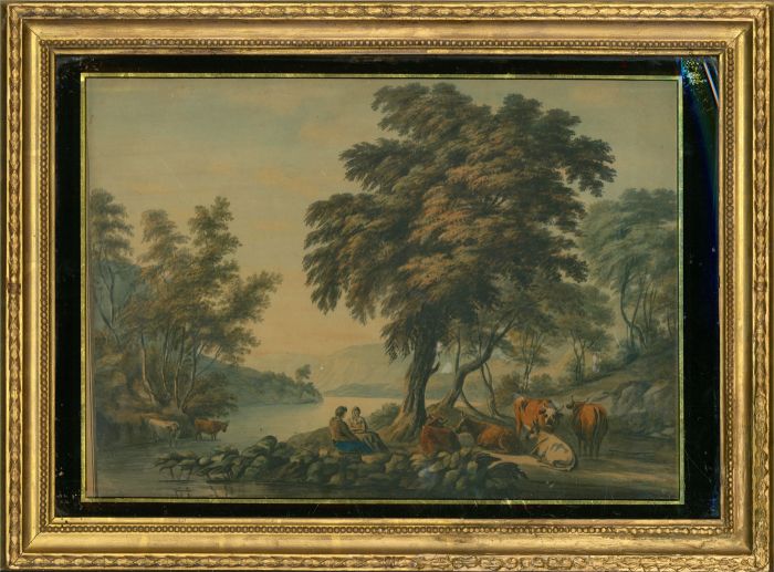 Framed Early 19th Century Watercolour - Resting At The Water's Edge