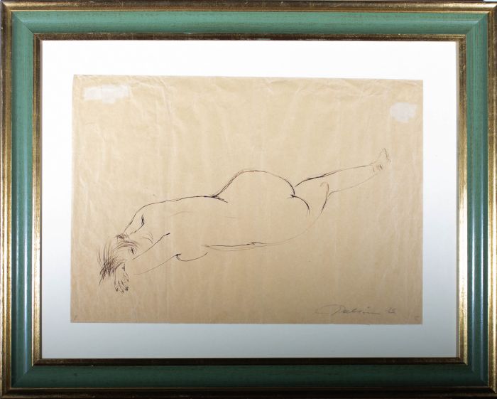 Laila Pullinen  - 1965 Pen and Ink Drawing, Reclining Nude
