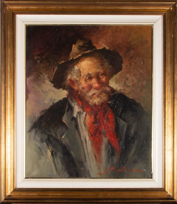 Framed 20th Century Oil - The Peasant