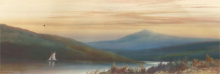 F. Stanton - Early 20th Century Watercolour, Sunset Over Highland Lake