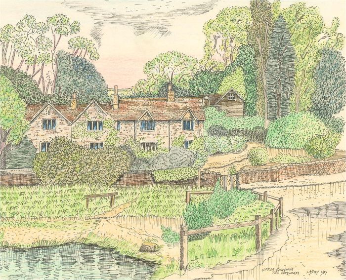 N.K. Day - 1997 Pen and Ink Drawing, Upper Slaughter, The Cotswolds
