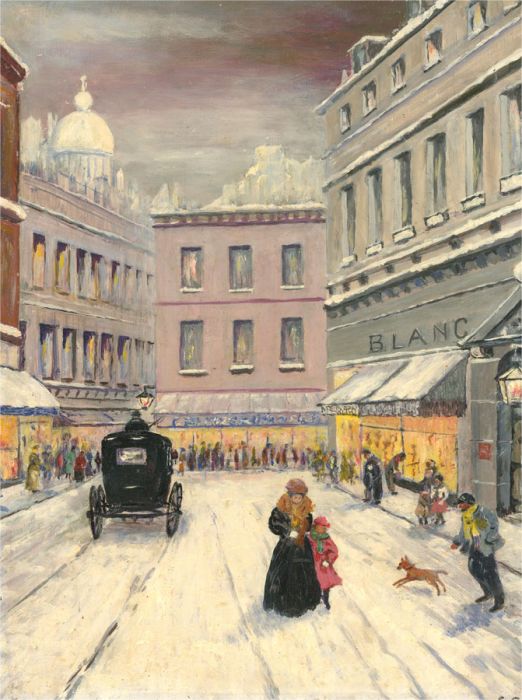 E.G.G. - 1973 Oil, Winter Street Scene