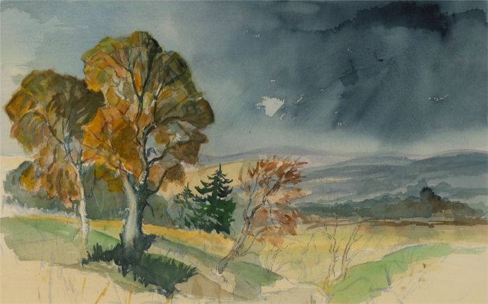 Louis Valentine - Mid 20th Century Watercolour, Gloomy Landscape View