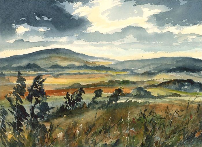 Louis Valentine - Mid 20th Century Watercolour, View of Fields