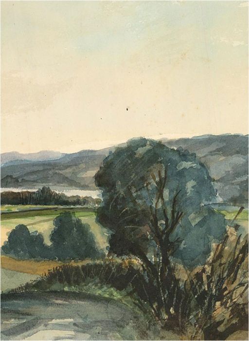 Louis Valentine - Mid 20th Century Watercolour, A Lake in the Distance