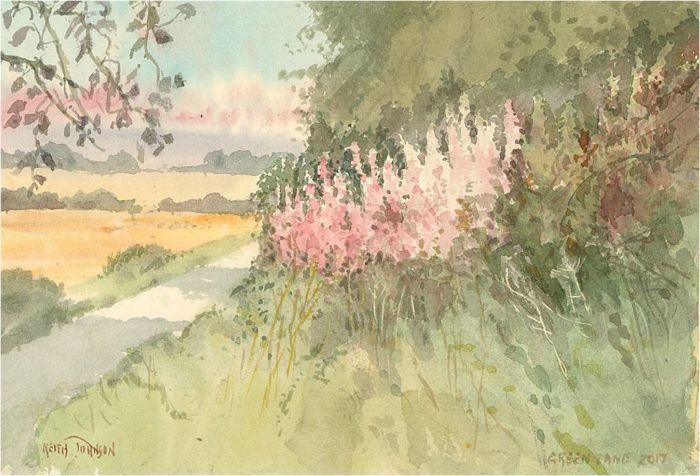Keith Johnson (1931-2018) - 2017 Watercolour, Flowers on Green Lane