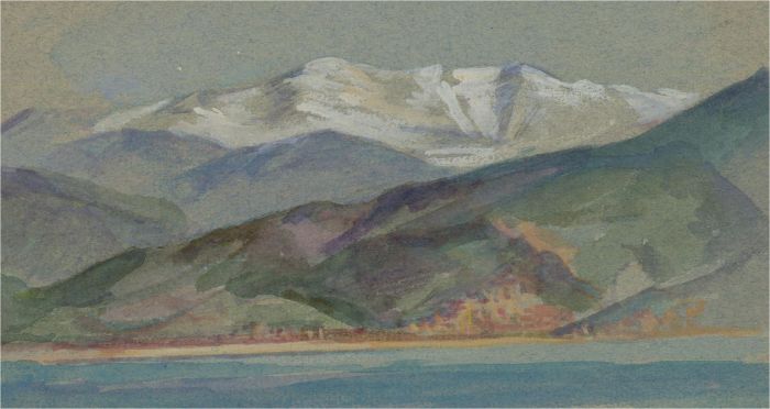 Mid 20th Century Watercolour - Snowy Mountains View
