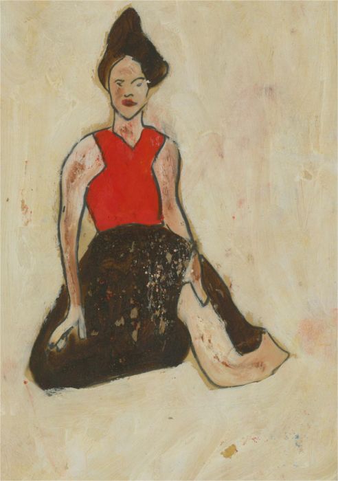 Ben Carrivick - Contemporary Oil, Figure in Brown Skirt and Red Top