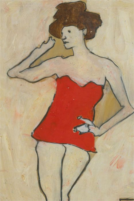 Ben Carrivick - Contemporary Oil, Figure in Short Red Dress