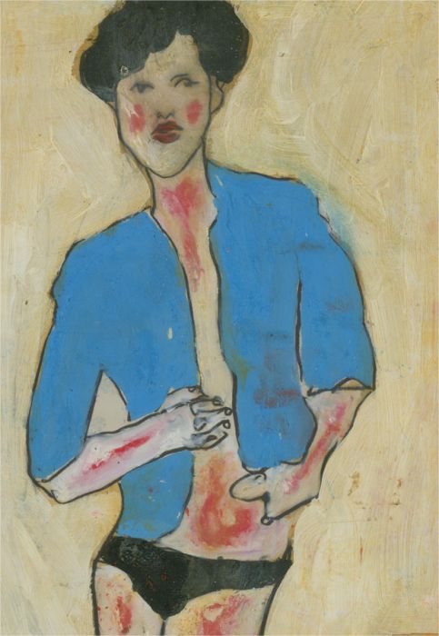 Ben Carrivick - Contemporary Oil, Black-Haired Figure in Blue Shirt