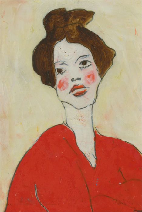 Ben Carrivick - Contemporary Oil, Rosy Cheeks and Vibrant Red Dress