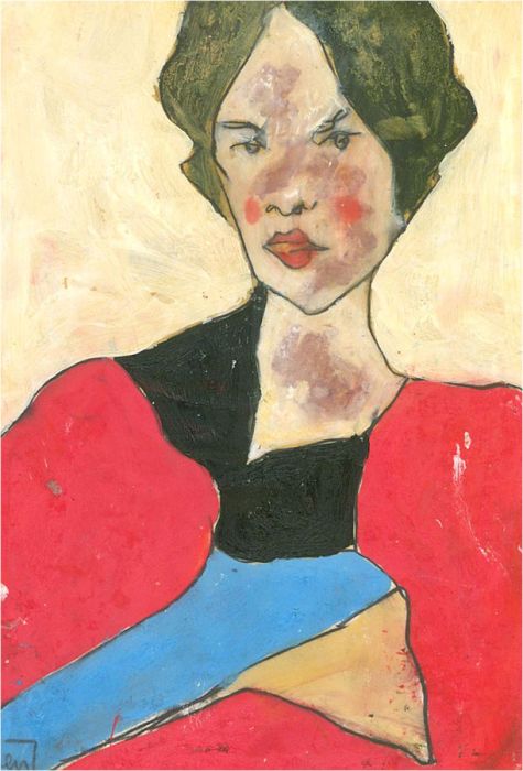 Ben Carrivick - Contemporary Oil, Figure in Blue, Black and Pink