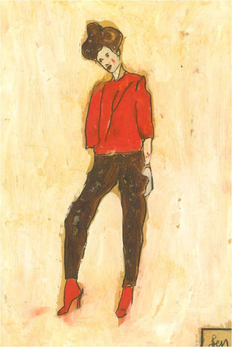 Ben Carrivick - Contemporary Oil, Brown-Haired Figure in Red Boots