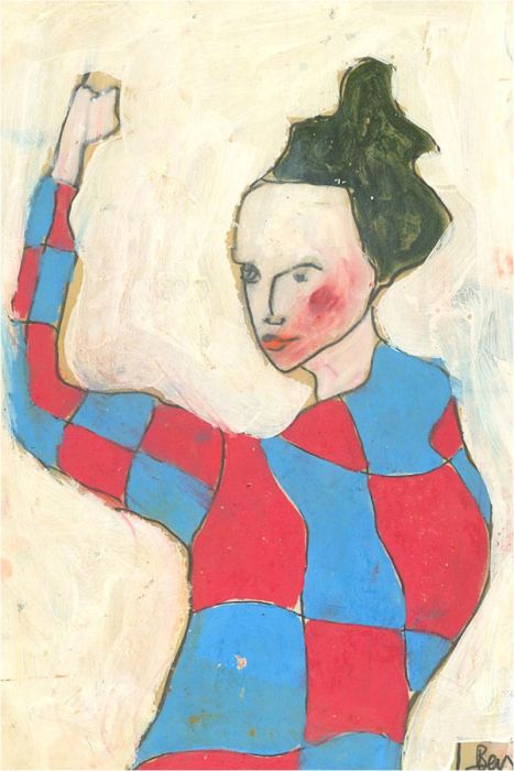 Ben Carrivick - Contemporary Oil, Blue and Pink Checked Dress