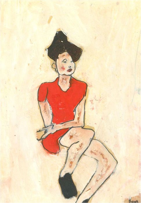 Ben Carrivick - Contemporary Oil, Seated Figure in Bright Red Dress