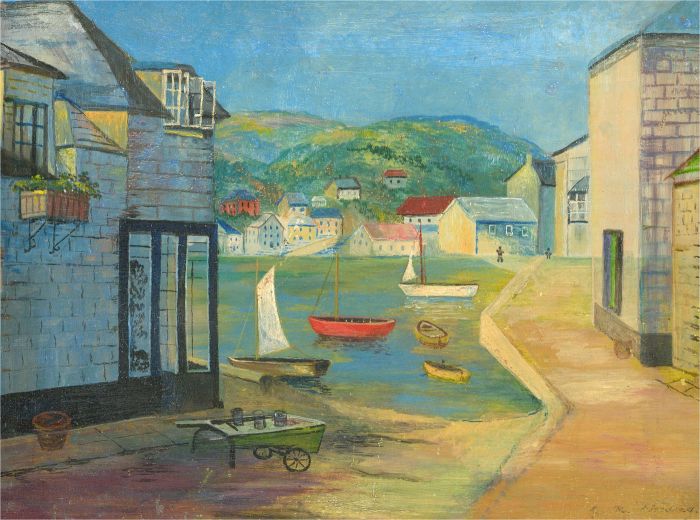 G.M. Wooding - Naive 20th Century Oil, Colourful Harbour