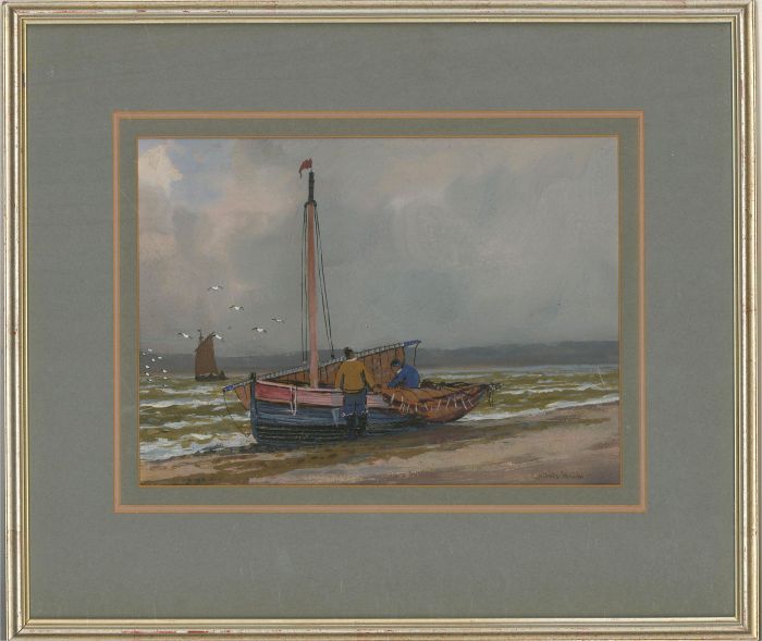 C.H. - 20th Century Gouache, Preparing the Boat