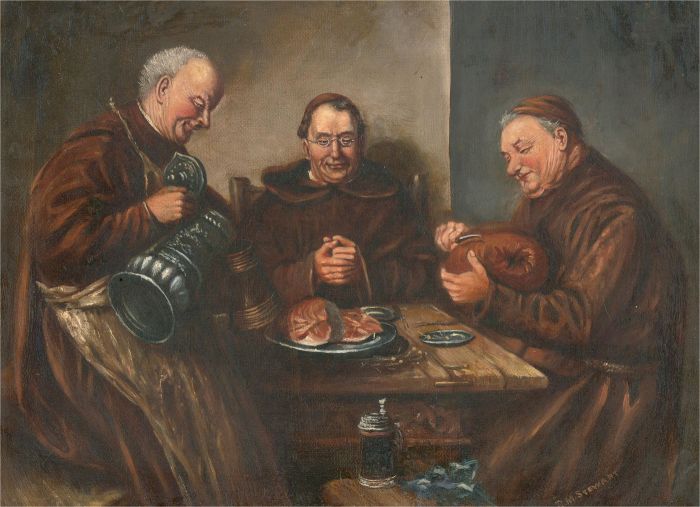 R. M. Stewart after Eduard Von Grützner - Contemporary Oil, Monks Dining