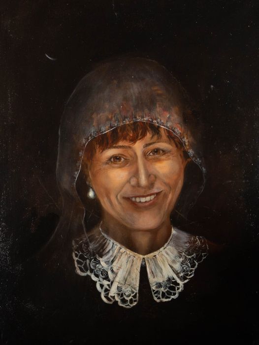 S.S.J. - Contemporary Oil, Woman in a Lace Collar