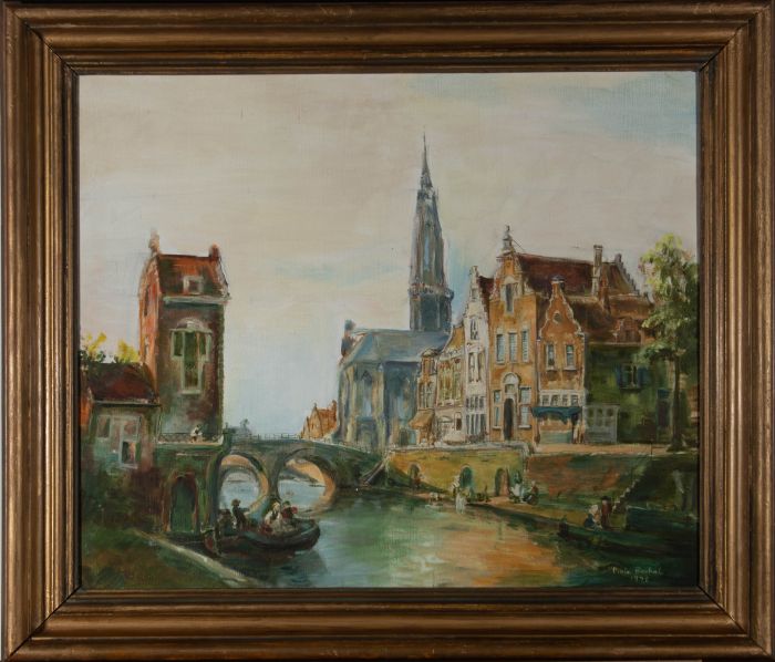 Pixie Bechal - 1978 Oil, Town Scene with Figures