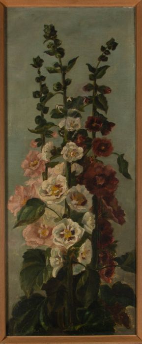 Mid 20th Century Oil - Hollyhocks